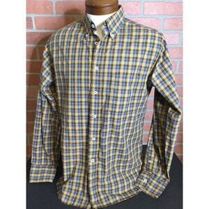 Billy Reid Men Plaid Button Down Shirt Patch Pocket Collared Long Sleeve Brown S